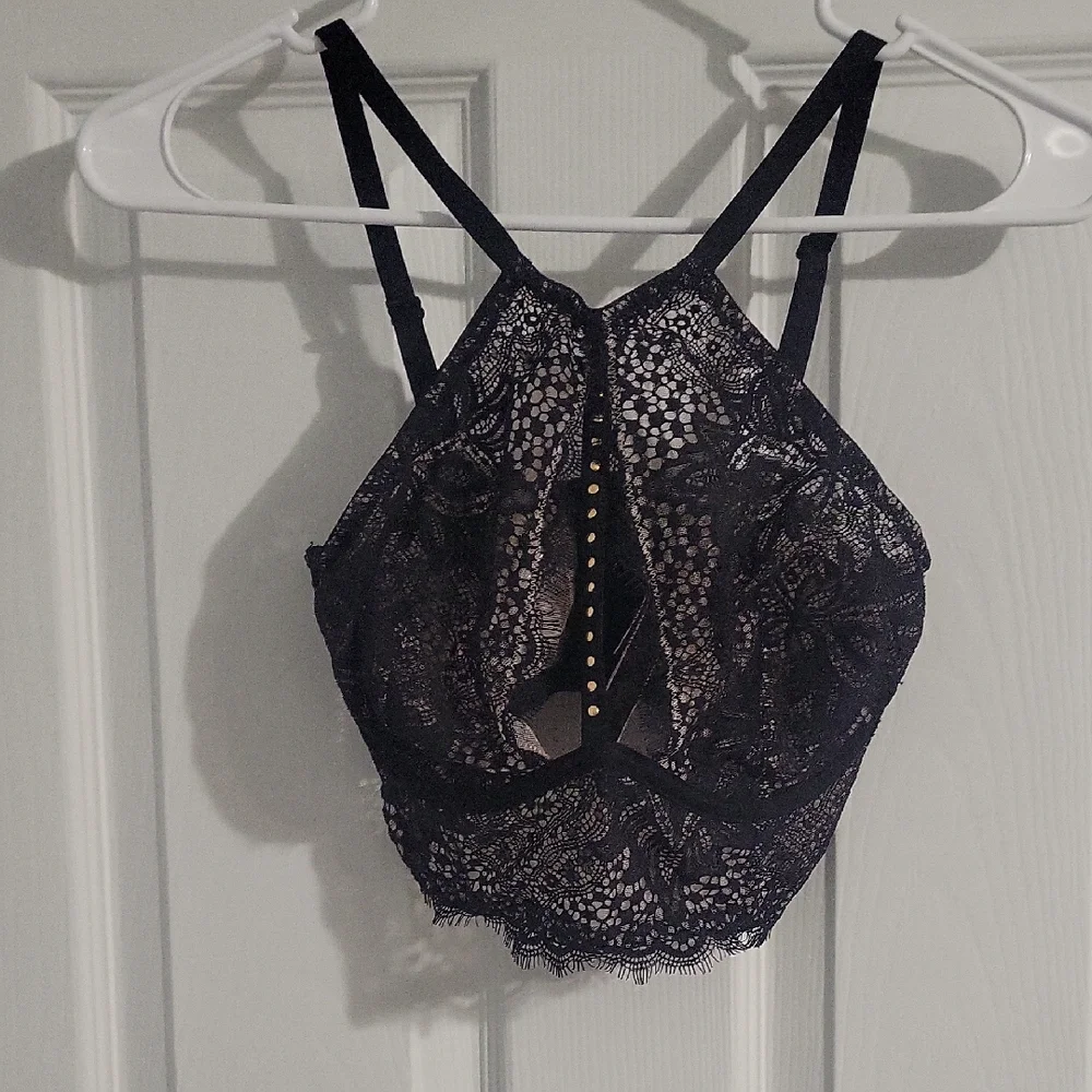 3 Victoria's Secret Black, Blush, And Lavender Lace Halter Bralette